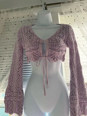 Altar’d state cropped crochet bell sleeve sweater